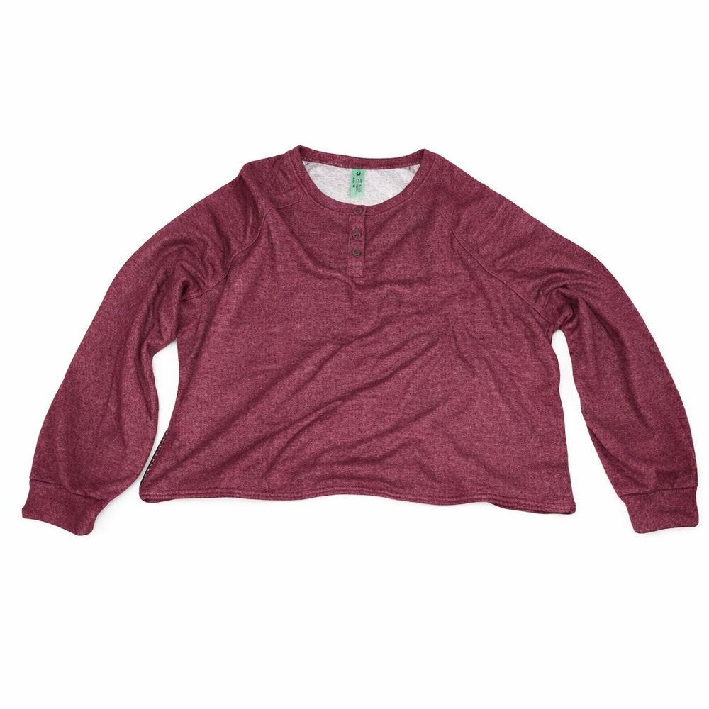 Honey Melon Henley Top Long Sleeve Casual‎ Pullover Burgundy Size M